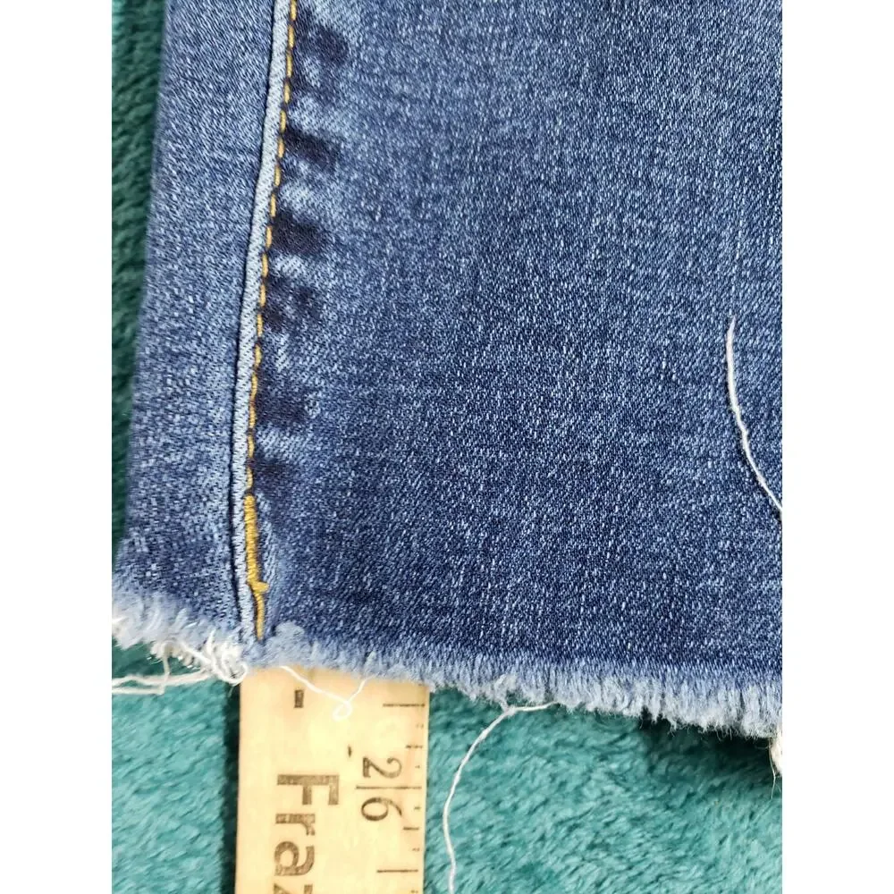 Kancan Jeans Size 11 Womens Blue Stretch Pants Denim Mid Rise Fray Hem Ankle